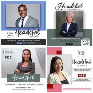 Headshot Mini Session Templates | Editable Marketing Graphics for Photographers, Headshot Photography