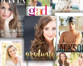 8er-Pack Senior Graduation Card Template Bundle, 5x7 Einladung PSD, Graduierungsankündigungs-Set, Fotografen-Kundenkarten