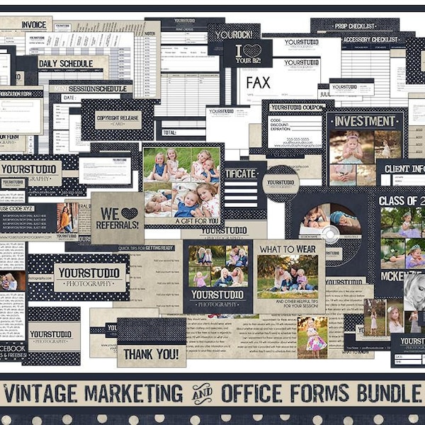 Vintage Photography Marketing Set, Photography Office Form Template Bundle for Photographers