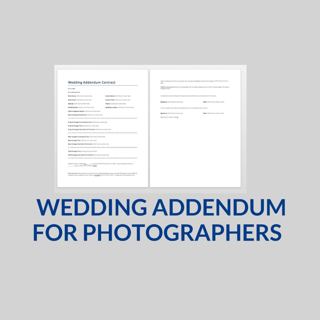 Wedding Addendum Contract, Wedding Photographer Contract Template, Word ...