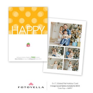 Christmas Card Template - 5x7 Flat Card Photoshop Template - Happy - 1173