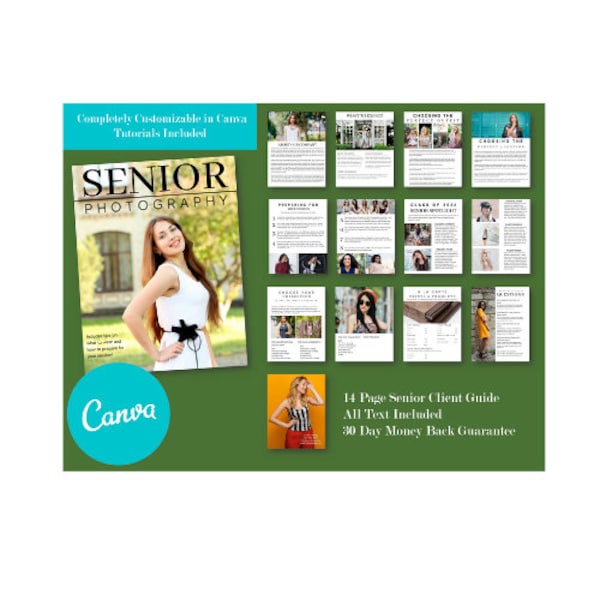 Senior Client Guide, Senior Photography Welcome Packet Template for Canva, Senior Magazine Template