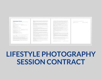 Könnte beinhalten: Lifestyle Fotografie Session Vertrag Dokument mit dem Titel "Lifestyle Session Contract" oben auf der Seite.