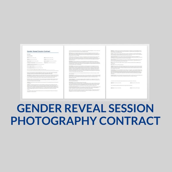 Gender Reveal Photography Session Contract, Gender Reveal Photographer Contract Template, Word Template