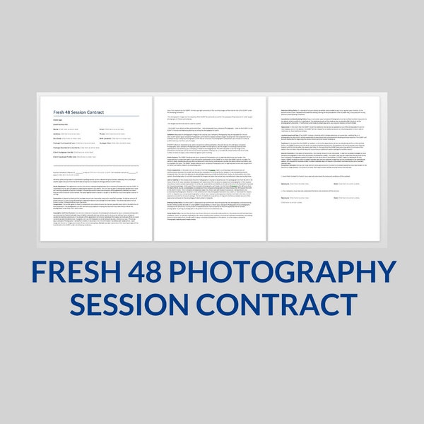 Fresh 48 Photography Session Contract, Fresh 48 Photographer Contract Template, Word Template