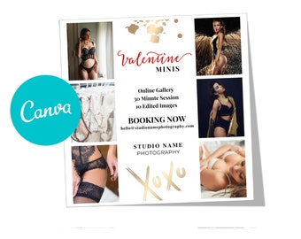 Mallar för mini-boudoirfotografering för alla hjärtans dag, Canva, marknadsföringskit för sociala medier, kampanjpaket för fotografer