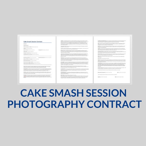 Cake Smash Photography Session Contract, Cake Smash Photographer Contract  Template, Word Template
