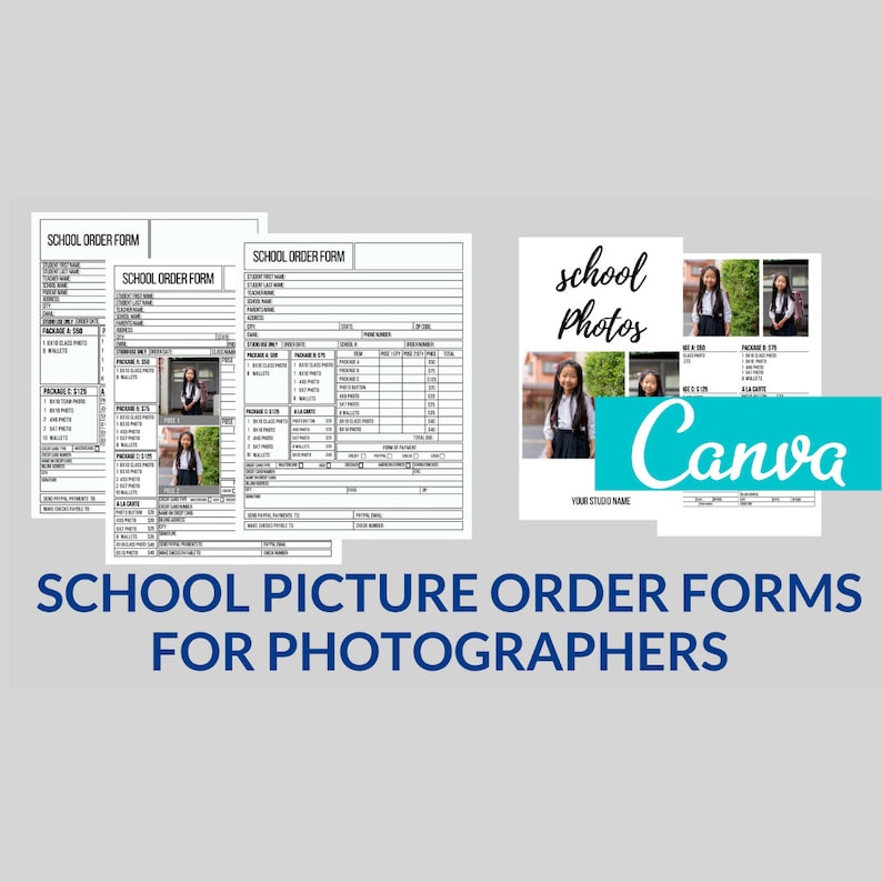 School Picture Order Form Template for CANVA Photographer Etsy