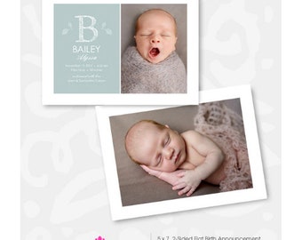 Birth Announcement Template - Monogram Design Photoshop Template - 1040