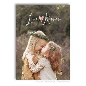 Valentine&#39;s Day Photo Card Template - For Photographers - Photoshop Required - LOVE & KISSES