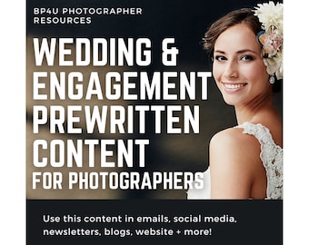 Wedding Photography Prewritten Content, Social Media Captions, Engagement Emails, Client Blog Posts, Marketing Scripts, Digital Download