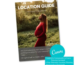 Szablon przewodnika planowania lokalizacji fotografii ciążowej, CANVA, przewodnik przygotowawczy, magazyn marketingowy, przewodnik dla klientów, przewodnik powitalny dla kobiet w ciąży