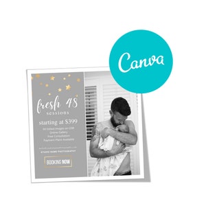 Fresh 48 Session, Photography Marketing Template for Photographers for Canva, Fresh 48 Templates for Birth Photograpehrs V1