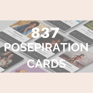 Tarjetas de poses para fotografía / Guía de poses digitales con lentes y configuraciones / Inspiración para sesiones fotográficas para fotógrafos de retratos y familias
