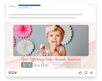 Plantillas de marketing de sesiones de Cake Smash para fotógrafos, plantillas de minisesiones de fotografía de Cake Smash, plantillas PSD