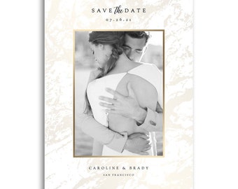Save The Date Card Photoshop Template - Engagement Announcement Template - For Photographers - Photoshop Required - CAROLINE & BRADY