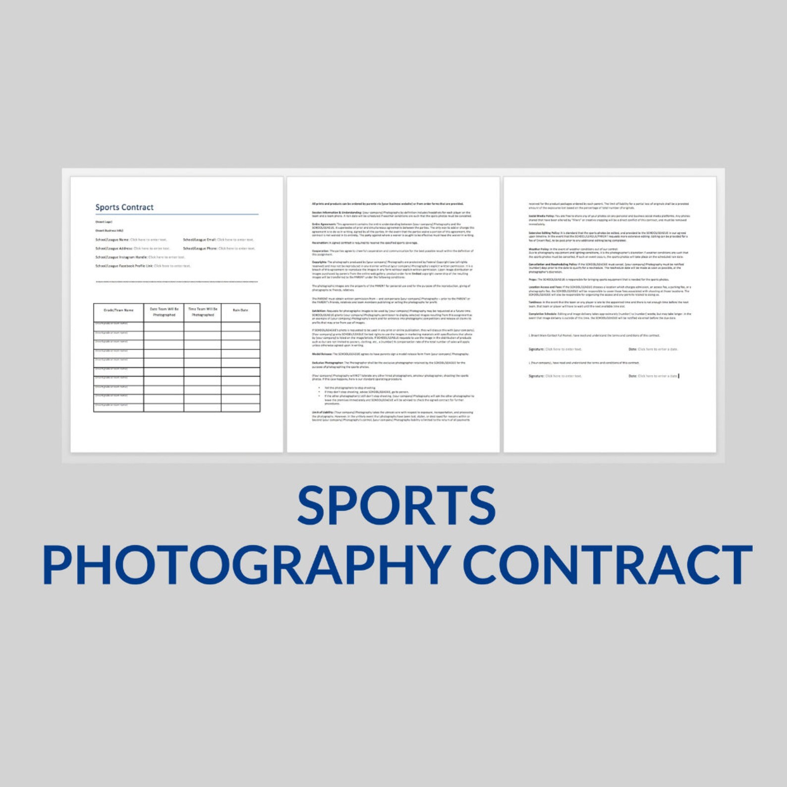 Sports Photography Session Contract Sports Photographer Etsy