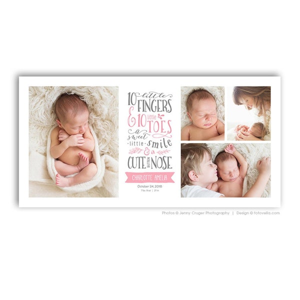 Photo Collage Template for Photographers - Baby Love - Newborn Birth Story Collage 20x10 - BABY CHARLOTTE