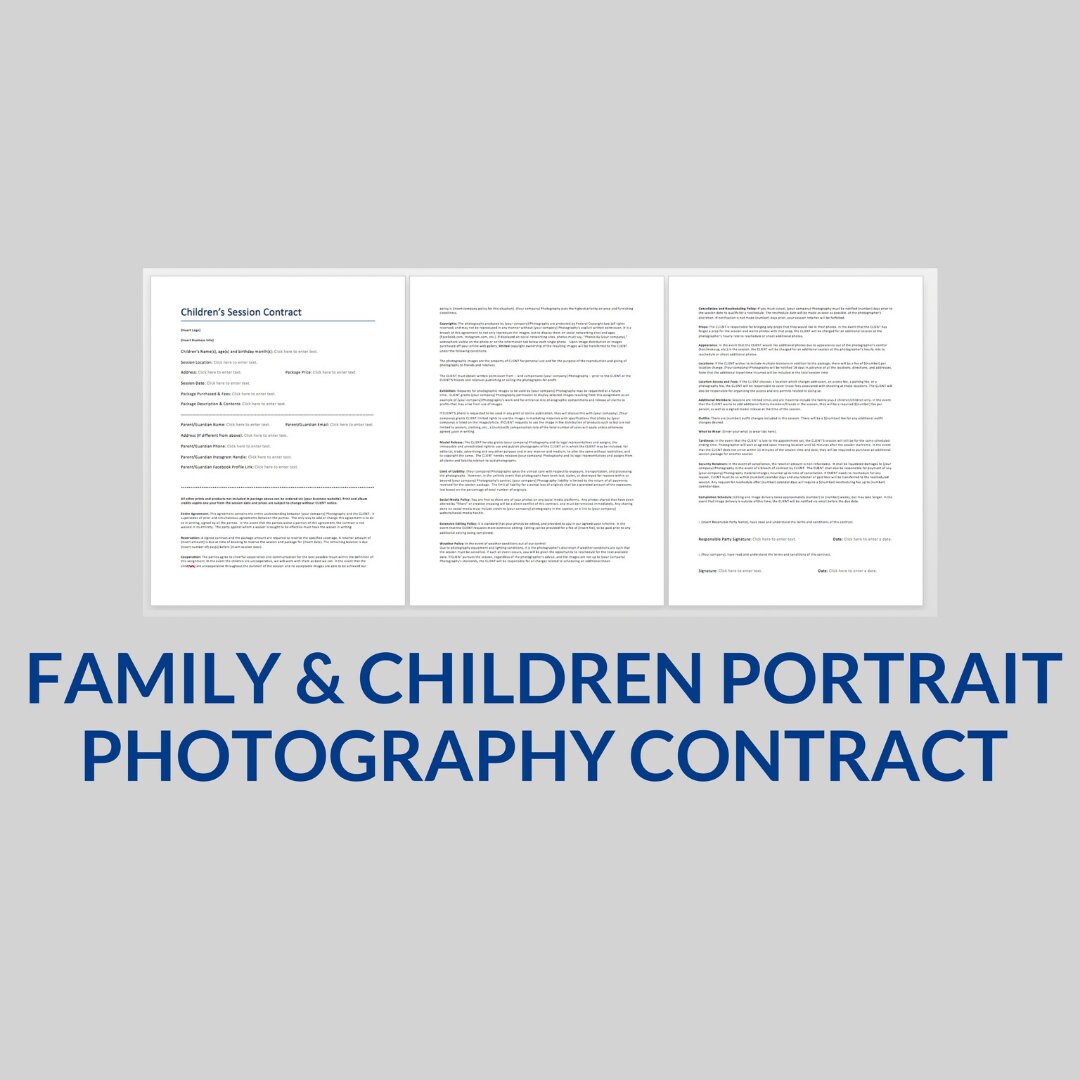 Family and Children Photography Contract | Editable Portrait Session ...