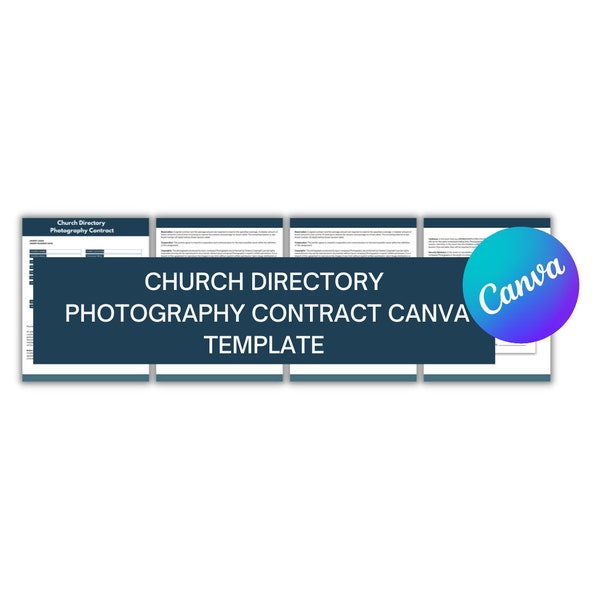 Church Directory Photography Contract for Canva, Church Directory Contract, Photographer Contract