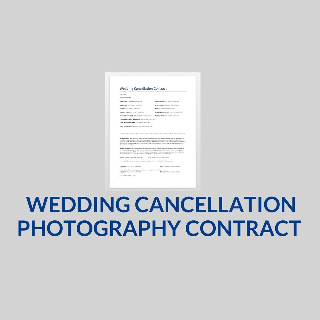 Wedding Cancellation Photography Contract, Wedding Photographer