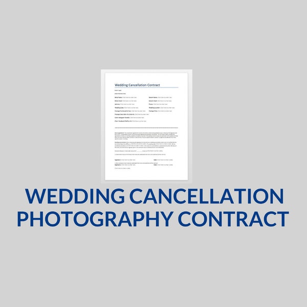 Wedding Cancellation Photography Contract, Wedding Photographer Contract Template, Word Template