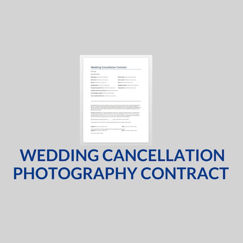 Contrato de fotografía de cancelación de boda, Plantilla de contrato de fotógrafo de bodas, Plantilla de Word imagen 1