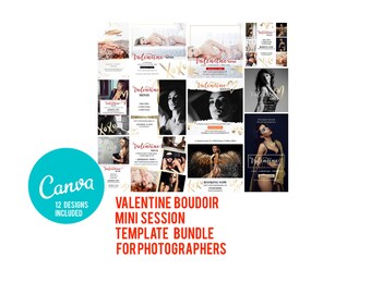 Minifotografering för Alla hjärtans dag, marknadsföringsmallar för boudoirfotografering, paket för Canva för boudoirfotografer
