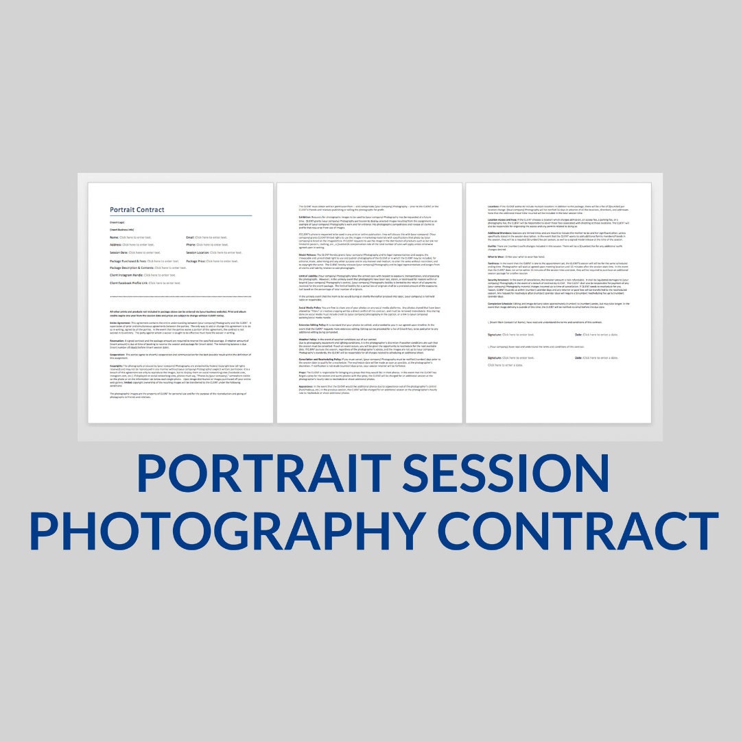 Portrait Photography Session Contract Portrait Photographer Etsy