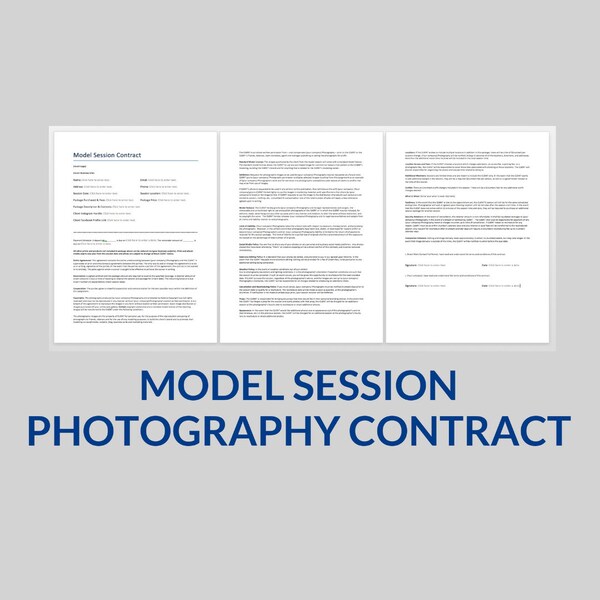 Plantilla de contrato de fotografía de modelos / Formulario de autorización de modelo editable para fotógrafos / Plantilla de Word de acuerdo con el cliente