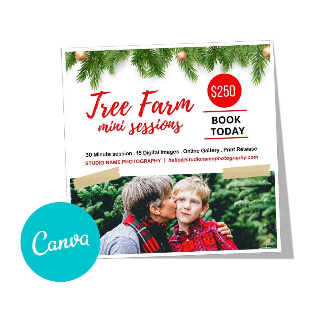 Tree Farm Mini Session Template for CANVA, Photography Christmas Mini ...
