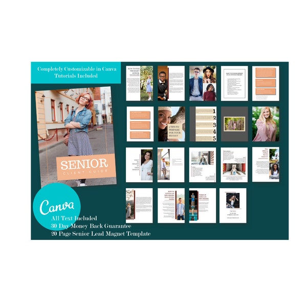 Senior Photography Lead Magnet Template, Client Prep Guide, Magazine Template for Canva for Photographers