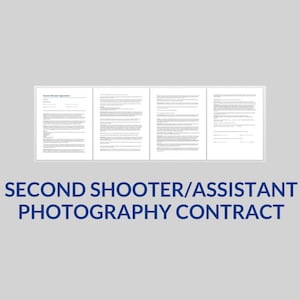 May include: A four-page legal document titled "Second Shooter Agreement". The document is a contract for a second shooter or assistant photographer.