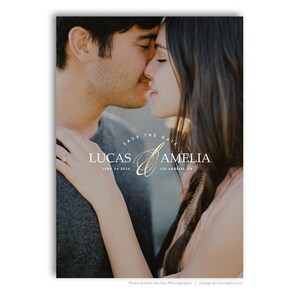 Cartão Save The Date - Cartão de anúncio de noivado - Modelo Photoshop para fotógrafos - LUCAS & AMELIA