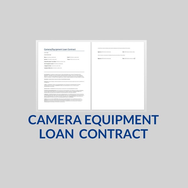 Camera Equipment Loan Contract, Photography Contract, Photographer Contract Template, Word Template