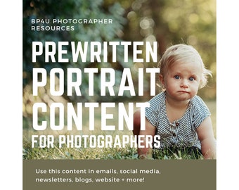 Portrait Photography Prewritten Content, Blog & Social Media Text, Website Content, Photographer Business, Done For You, Marketing Kit