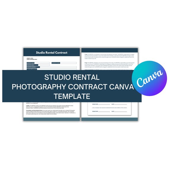 Studio Rental Contract for Canva Photography Session Etsy