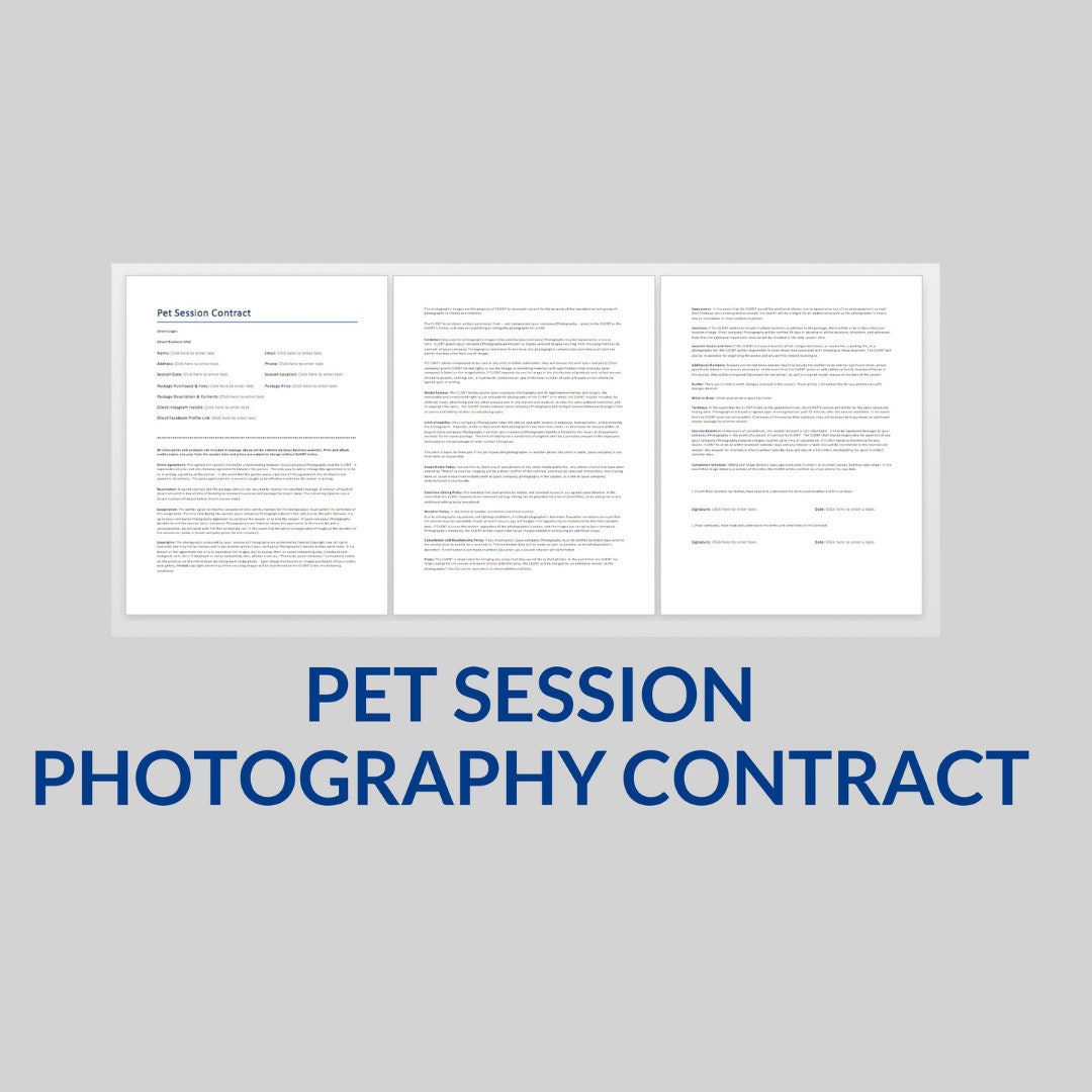 Pet Photography Contract Template Editable Session Agreement Word Pet Photography Contract Template Editable Session Agreement Word