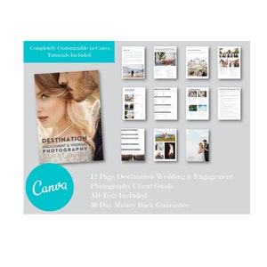 Destination Wedding and Engagement Photography Client Guide for Canva, Welcome Packet, Magazine Template for Canva
