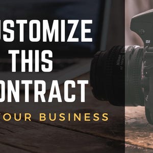 May include: Customize This Contract For Your Business text on a black background with a DSLR camera in the foreground.
