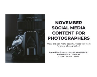 November Photography Content Calendar, 30 Copy-Paste Social Media Captions, Seasonal Booking Guide, Instagram Posts
