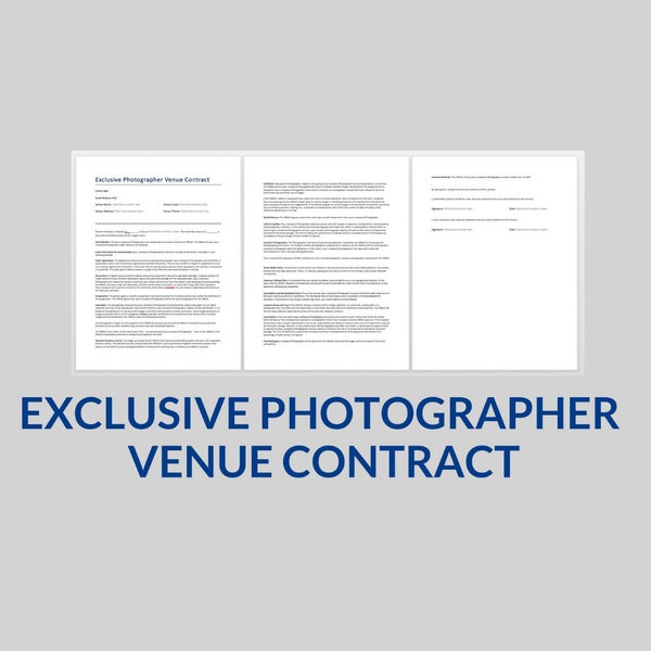 Exclusive Photographer Venue Contract, Exclusive Photography, Photographer Contract Template, Word Template