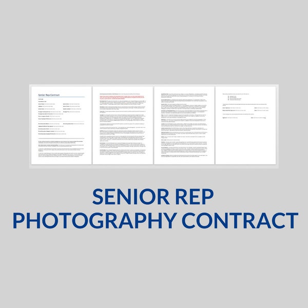 Senior Rep Photography Session Contract, High School Senior Rep Photographer Contract Template, Word Template