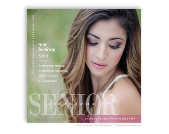 Senior Photography Marketing Template, 5x5 Print Ad, Social Media Promo, Photoshop PSD File, Senior Rep Card