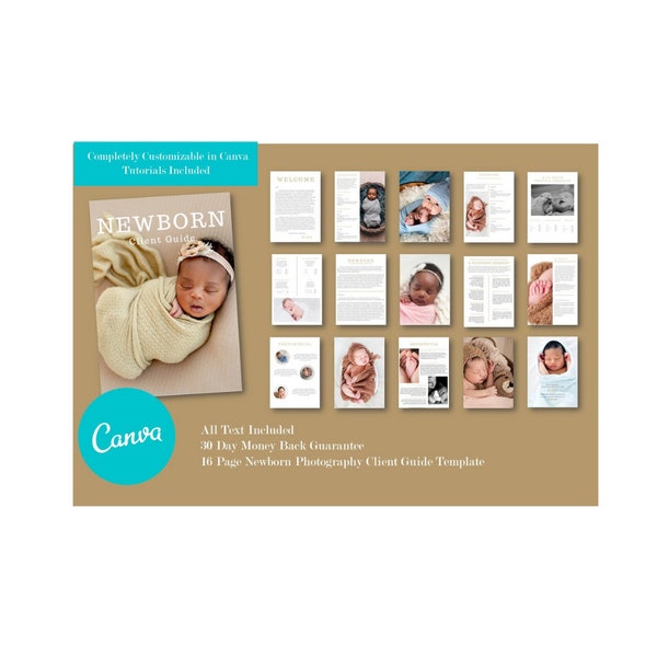 Newborn Photography Client Guide for Canva, Newborn Welcome Packet Template, Magazine Template for Canva