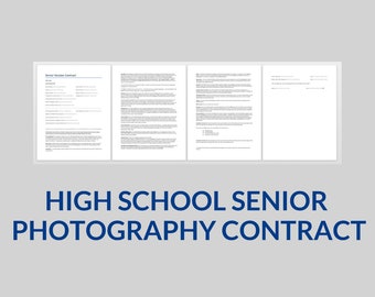 Könnte beinhalten: Ein Schwarzweiß-Vertrag für die Fotografie von High-School-Absolventen. Der Vertrag enthält Details zur Fotosession, den Preisen und den Zahlungsbedingungen.