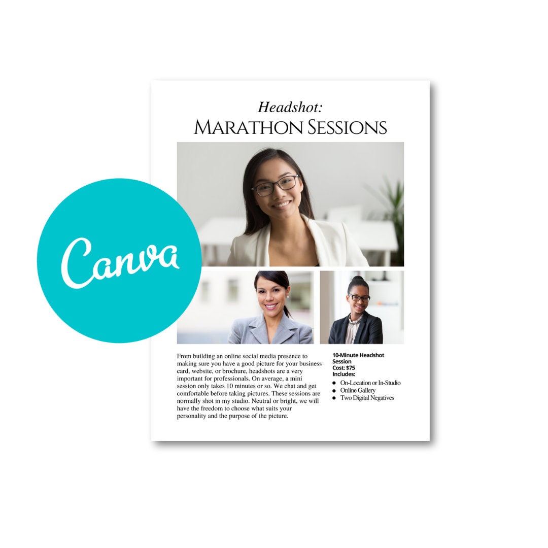 Headshot Photography Pricing Guide Template for Photographers Etsy