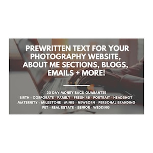 Prewritten Photography Content | Website, Email, Blog & Social Media Templates, Done For You Photography Content