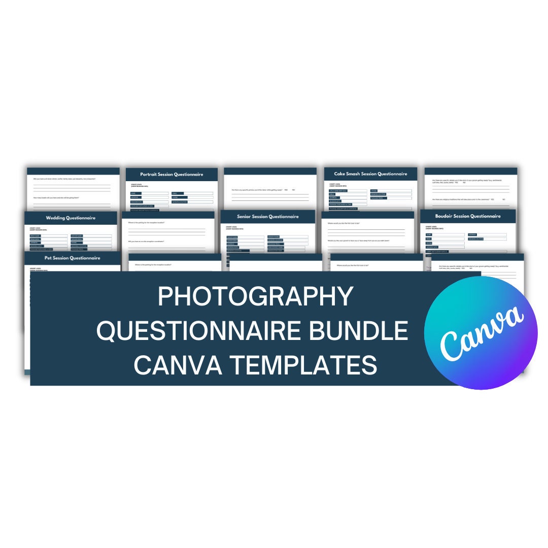 Photography Questionnaire Template Bundle for Photographers for Canva