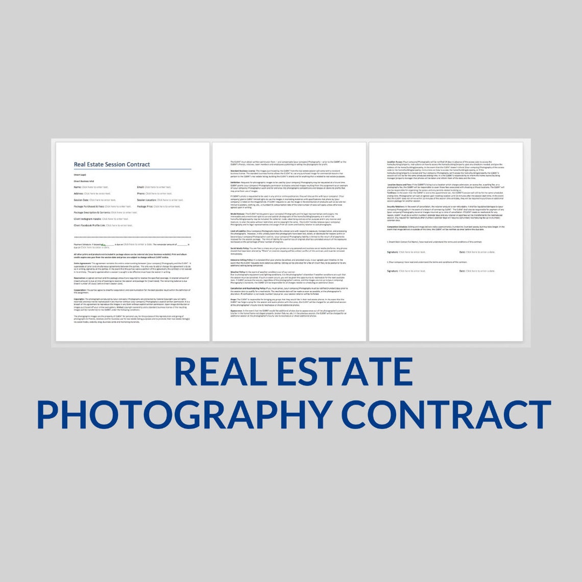 Real Estate Photography Contract Template Editable Client Agreement